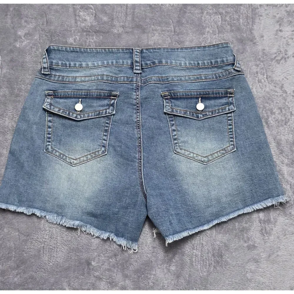 Flamingals Women’s Denim Shorts 2XL Blue Raw Hem Stretch NWT - Picture 2 of 4